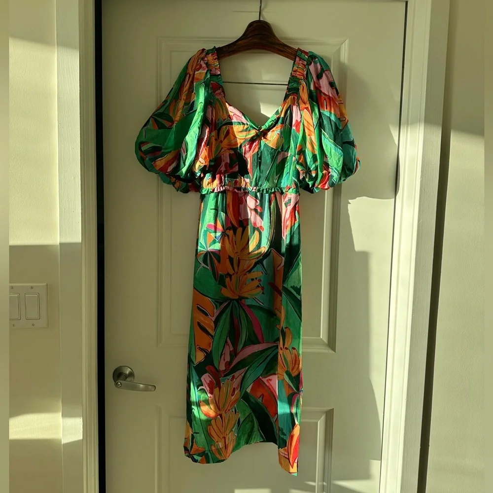 Farm Rio Multicolor Banana Foliage Puff Sleeve Midi Dress - Picture 8 of 12